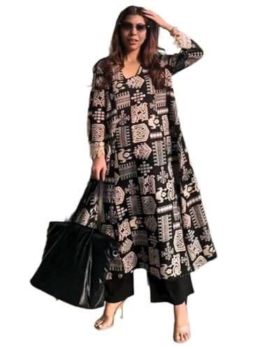 Image of ANNI Designer Kurta Sets for Women Viscose Printed | Kurta with Dupatta Set | A Line Kurti Set for Women | Square V Neck 3 /4 Sleeve Ethnic Outfit | Designer Indian Kurti Stylish Clothing