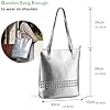 LaRechor Tote Bag Handbags for Women Large Women's Totes with Studs PU Leather Ladies Bag Long Handles Shoulder Bag for Work Shopping School (Silver) #2