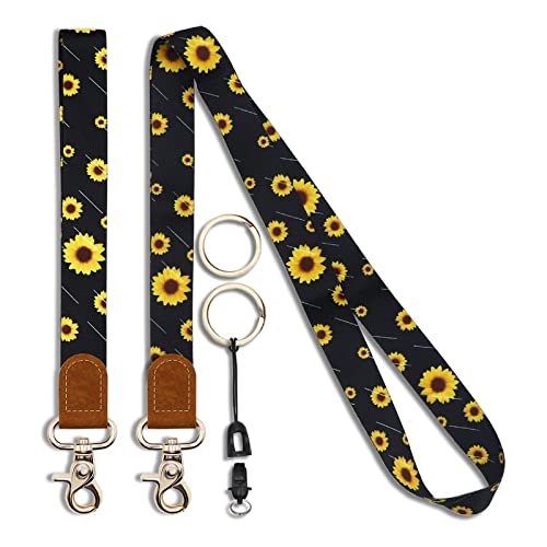 Prounion Schlüsselband, Lang Short Lanyard mit 2 Ring, Umhängeband Schlüsselband Lang Kurz Wristlet Neck Lanyard Schlüsselanhänger Schlusselbander Lang Kurz für Schlüssel Kartenhalter, Sonnenblume Cover