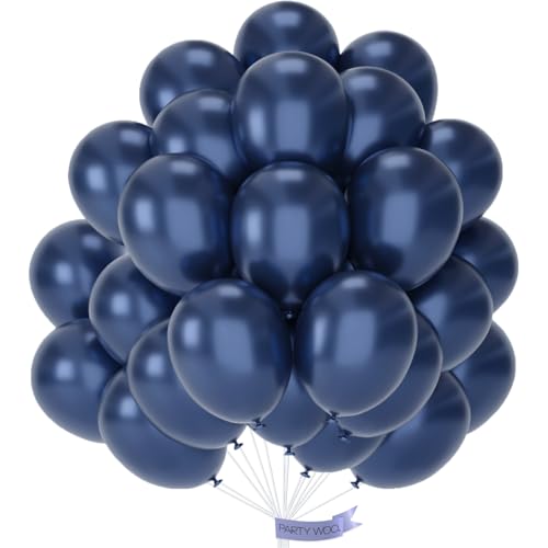 Image of PartyWoo Metallic Navy Blue Balloons 50pcs 12 Inch Chrome Blue Balloons for Graduation Baby Shower Bridal Shower Gender Reveal Engagement Teacher Appreciation Birthday Party Decorations Blue-G113