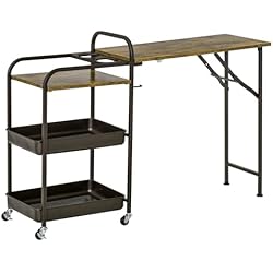 Estanteria Industrial Con Ruedas HOMCOM Carro de Cocina con Ruedas Carrito Auxiliar con Estantes de 3 Niveles Hoja Abatible y 2 Portavasos Multiusos para Comedor 118x36,5x82 cm Marrón Rústico