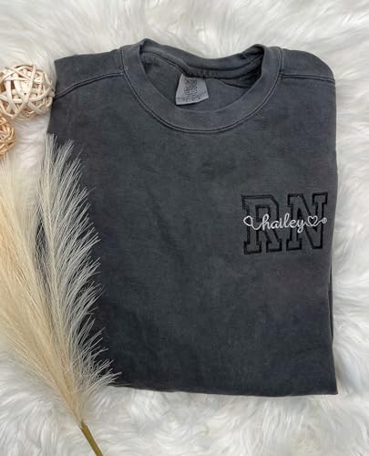 GodLover Personalized Embroidered RN NURSE Sweatshirt and Hoodie, Custom Nurse Pullover Sweatshirts, Custom Name On Sleeve With Heart, Gifts for Grad, Gift for Nurse's, New Nurse's Gifts2