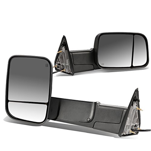 Replacement for 09-16 Dodge RAM Pair of Black Powered + Heated Glass + Foldable Side Towing Mirrors