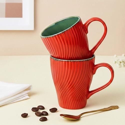 Image of The Earth Store Red Fusion Wave Coffee Mug - 300ML Ceramic Coffee Mugs Set of 6 | Microwave & Dishwasher Safe Mugs for Gift | Home | Office | Restaurant | Daily Use Tea Mug