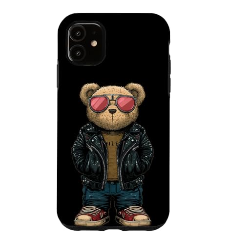 Bad Teddy Bear Look in Black Leather Jacket �R�X�`���[�� �X�}�z�P�[�X iPhone 11 �p