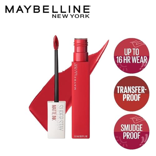 Image of Maybelline New York Liquid Matte Lipstick, Long Lasting, 16hr Wear, Superstay Matte Ink, 20 Pioneer, 5ml & High Shine Gloss, Lasts for 16 HRs, SuperStay Vinyl Ink, Witty