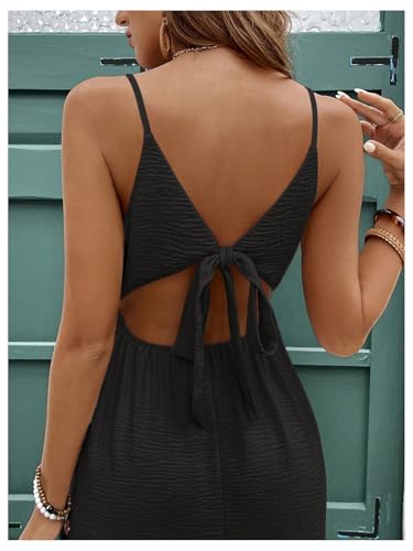 Image of SweatyRocks Women's Tie Backless Split Midi Dresses Sleeveless V Neck Textured Summer Dress