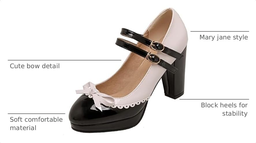 Image of MEOTINA Cute Bow Heels Mary Janes Shoes Women Dress Platform Strappy High Heels Kawaii Shoes
