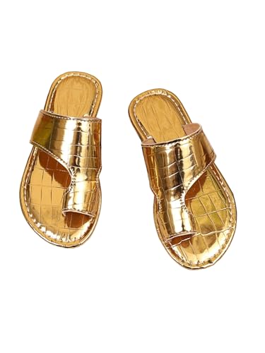 GORGLITTER Girl's Metallic Toe Ring Sandals Dressy Slip on Leather Flat Sandals Cute Fashion Wedding Shoes