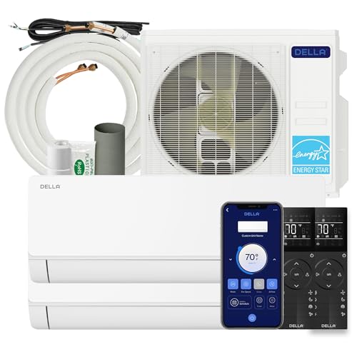 DELLA 28K BTU Dual Zone Mini Split AC (2x18K), 22 SEER2, 16ft Kits