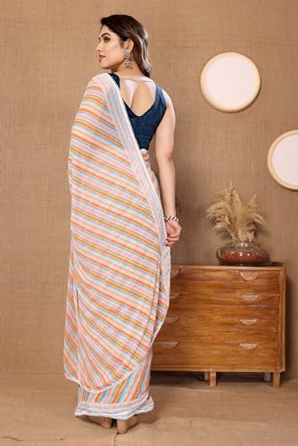 Image of Panzora Women's Georgette Printed Ready To Wear One Minute Saree With Unstitched Blouse Piece