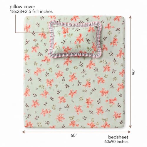 Image of BSB HOME 240 Tc Premium Single Bed Bedsheet, Soft Comfortable Bed Sheet with 2.5 Inches Frill Border, Stylish Printed Bedding for Bedroom, Elegant Bedsheet, 60 x 90 Inches - Seafoam
