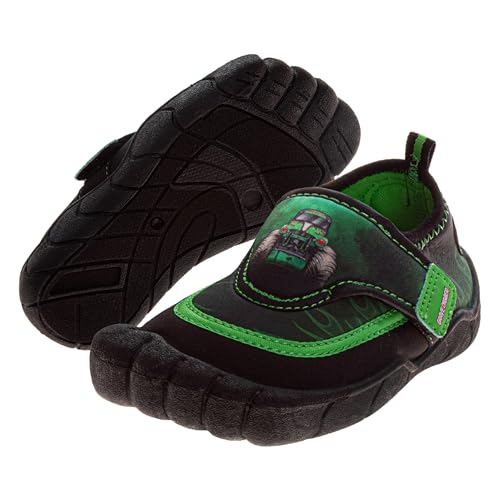 Boys Monster Jam Water Shoes Grave Digger Slip-On Aqua Socks Quick Dry Beach Pool Swim Shoes- Black Green Size 7-8 Toddler