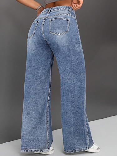 Image of KOTTY Women's High Waist Wide Leg Jeans | Relaxed Fit Comfortable Denim Pants for Women