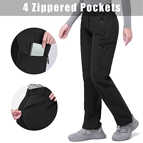 33,000ft Outdoorhose Damen Wanderhose Wasserdicht Softshellhose Winter Ski Hosen Warm Gefüttert Arbeitshose Snowboardhose Winddicht Trekkinghose Schwarz 38/31L