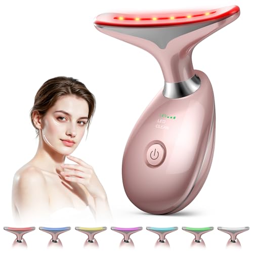 Masajeador Facial Antiarrugas, 7 Colores LED EMS Masajeadores Faciales Reafirmante, 3 Modos 45°C Radiofrecuencia Facial, Guasha Lifting Masaje Facial Reductor de Papada Reafirmante, Oro Rosa