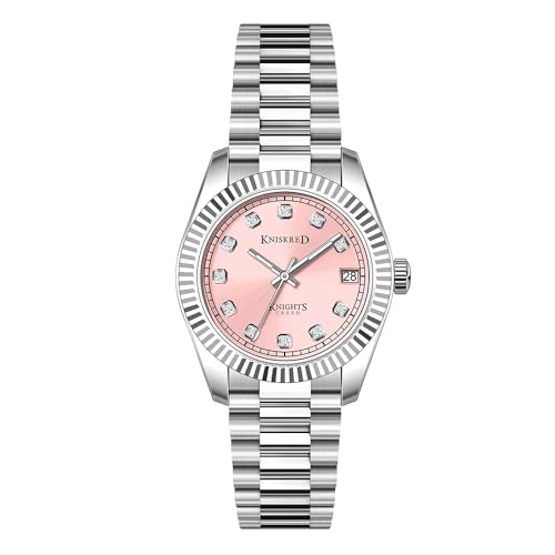 KNISKRED Montre Classique pour Femmes avec Cristal Accentué et Bande en Acier Inoxydable Solide Dames Robe Montre Résistante à l'eau (Argenté Rose)