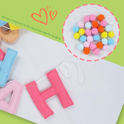 Image of 2-PCS Pre-Strung 3D Felt Happy Birthday Banner,Macaron Birthday Decorations | Reusable,Adjustable Distance,Soft,Max span 10ft,NO Assembly Required,Set up your birthday decorations in just one minute
