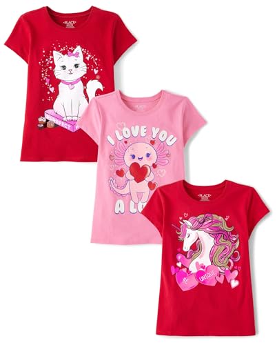 Image of The Children's Place Girls' All Holidays,Birthdays Short Sleeve Graphic T-Shirts,3 Pack