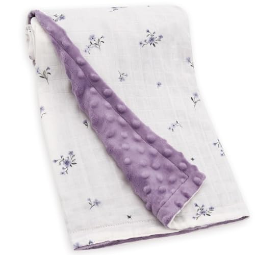 Image of LifeTree Baby Blankets for Boys Girls, Soft Double Layer Swaddle Blankets, Muslin Front and Dotted Fleece Backing Receiving Bed Throw Blanket for Newborn Unisex, 31X40 Inches, Purple Flower