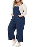 Agnes Orinda Plus Size Denim Bib Overalls for Women Classic Adjustable Straps Pockets Jumpsuit Jeans Pants 2X Dark Blue