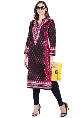 Image of Rosary Women's Winter Wear Jacquard Woolen Straight Kurti with 2 Side Pockets,RZ3204HOTPINK-M