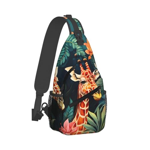 Bolso bandolera con patrón floral Forest Giraffe para mujer y hombre miniatura 2