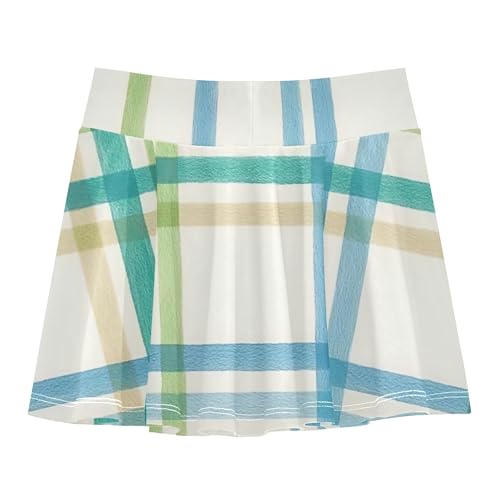 Preppy Athletic Shorts Girls Skorts Toddlers Tennis Skirts School Skirt Light Plaid Blue Green 4t2