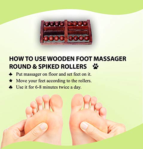Image of Acupressure Wooden Foot Massager Round & Spiked Rollers Stress Reliever & Acupuncture Point