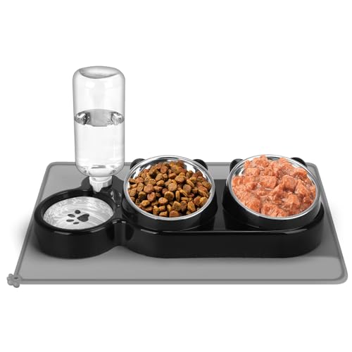 YECERCAN Cat Food & Water Bowl Set with Water Bottle, Mat
