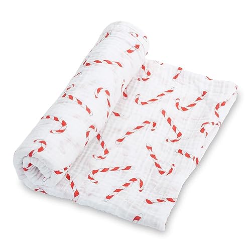 Image of LollyBanks Baby Blanket, 100% Cotton Muslin Swaddle Blankets for Boys and Girls, Large 47 x 47 Inches Newborn Blanket, Soft and Breathable Baby Swaddle, Baby Essentials, Registry (Candy Cane Print)