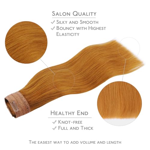 Image of WENNALIFE Wire Hair Extensions Real Human Hair 14 inch 75g Auburn Ginger Remy Wire Hair Extensions Invisible Transparent Fish Line Straight Real