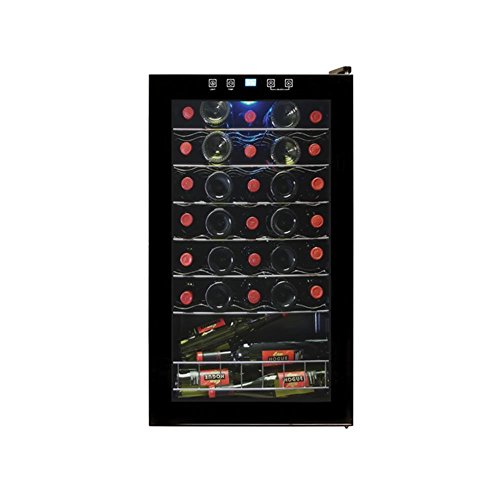 Image of Vinotemp 34 Bottle Wine Cooler Refrigerator, Freestanding Wine Fridge with Touch Screen Adjustable Temperature Control, Dual-Paned Glass Door, and Safety Lock, 34 Bottle, Black