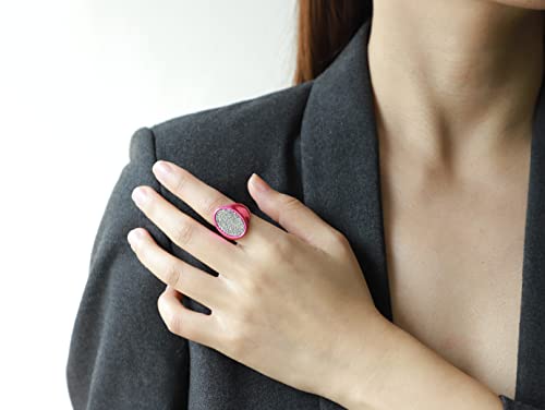 Statement Cocktail Ring Dopamine Brights Electroplated Hyper-Pink Strass Signet Ring (Circle) #TOP1