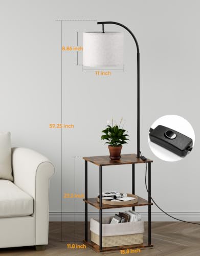 Image of PARTPHONER Floor Lamp with Table, Night Stand with Lamp, Narrow Side Table with 3CCT LED Bulb, Small Coffee Table, Modern End Table with Storage Shelves for Living Room Bedroom Home Decor