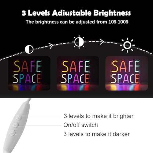 Image of Safe Space Neon Sign | Therapy Office Decor 9.4x11.4 Inch Mental Health Wall Art with Hooks & USB (Cool Touch, Easy Install)
