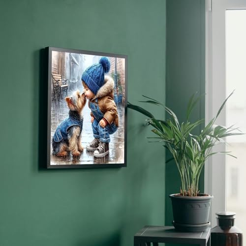 Image of Animal Dog Stamped Cross Stitch Kits for Beginners,Kiss Dog Needlepoint Counted Cross Stitch Kits for Adults,Easy Prestamped Boy Pattern Needlepoint Kit Crafts for Home Decor Gifts 14X14 Inch.