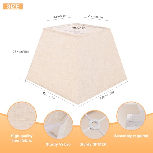Image of Beige Lamp Shade, 8''x8''Top 13''x13''Bottom 10'' Height, Square Lampshade Replacement Lamp Shade Natural Linen Hand Crafted for Table Lamps Floor Lamps Pendent Light, Assembly Required