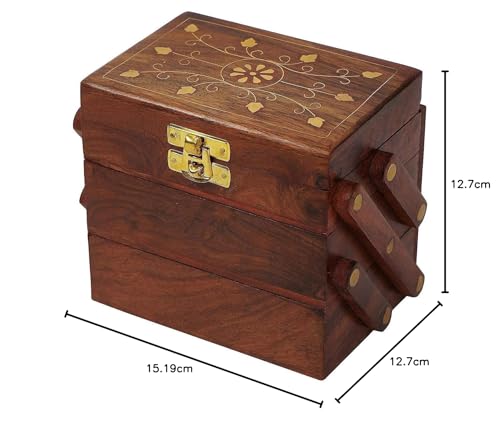 Image of Antlantic wood store Wooden Jewellery Keepsake Celtic Box with 3 Expendable for Women Wooden Flip Flap Flower Carved Design Handmade Gift
