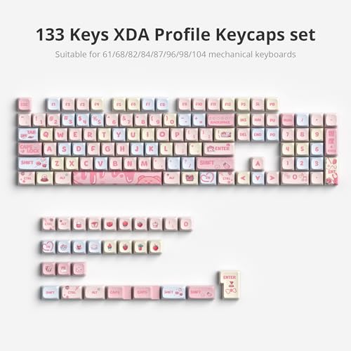 Image of XDA Profile Keycaps 133 Keys PBT Keycap Dye-Sublimation Custom Keycaps for MX Switches 60% 75% 100% Mechanical Gaming Keyboards(Cream Strawberry)