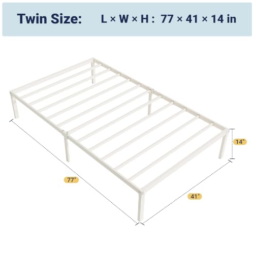 Image of Allewie Twin Bed Frame, 14 inch Metal Platform Beds with Storage Space, No Box Spring Needed and Easy Assembly, Beige