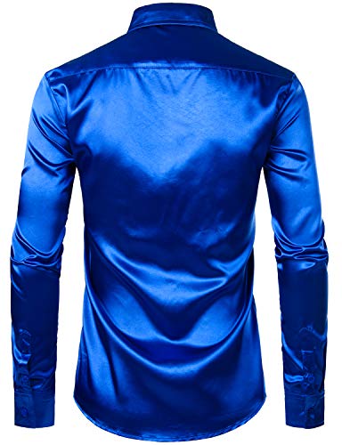 Image of ZEROYAA Men's Luxury Printed Silk Like Satin Button Down Dress Shirt for Party Prom
