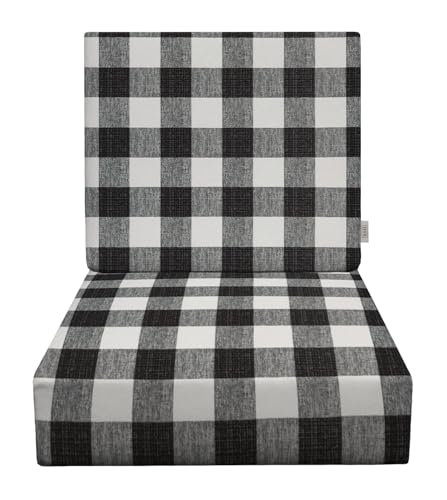 RSH DECOR: Deep Seating Foam Cushion Set | 23” x 24” Seat | All-Weather Spun Fabric | Water and Fade-Resistant | Outdoor Chair Cushion Set for Patio Furniture | Black Buffalo Plaid