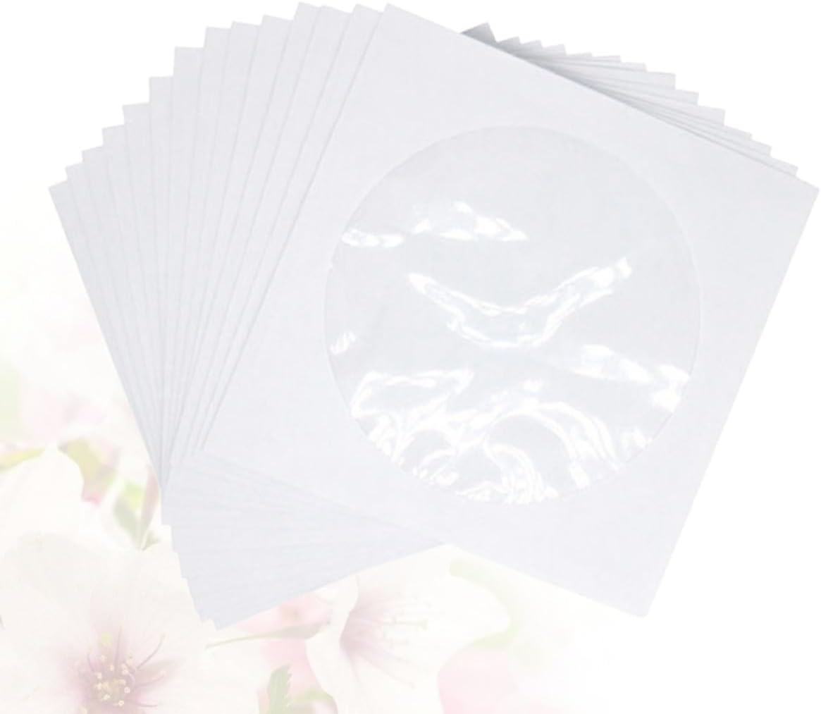 White CD DVD Paper Sleeves 100 Pcs, Portable Size with Window Design, Protective Pp and Paper Disc Storage Bags for Home, Events, and Music Collection