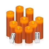 Vinkor Flameless Candles Battery Operated Candles Real Wax Pillar LED Candles with 10-Key Remote and Cycling 24 Hours Timer (Orange Set of 9)
