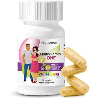 BariatricPal Multivitamin ONE 1 per Day! Bariatric Multivitamin Capsule with 18 mg of Iron | Easy to Swallow Capsule | Vitamin for Bariatric Surgery Patients | 30 Count (1 Month Supply)