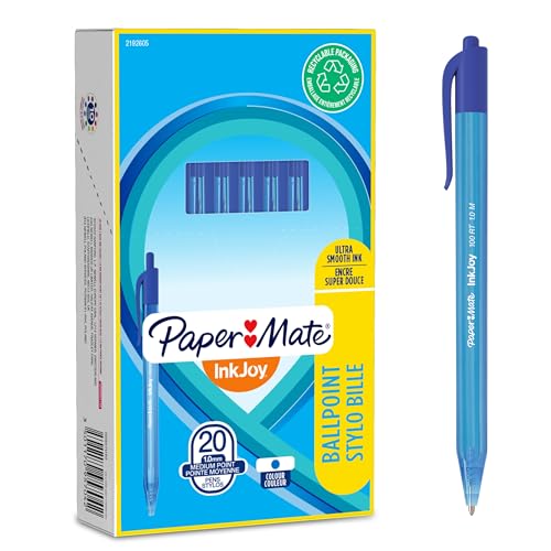 Paper Mate InkJoy 100RT Retractable Ballpoint Pens | Medium Point (1.0mm) | Blue | 20 Count