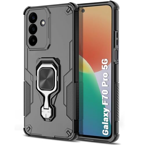 Image of TheGiftKart Tough Armor Bumper Back Case Cover for Samsung Galaxy F70 Pro 5G | Ring Holder & Kickstand in-Built | 360 Degree Protection Back Case Cover for Samsung Galaxy F70 Pro 5G (PC & TPU, Black)