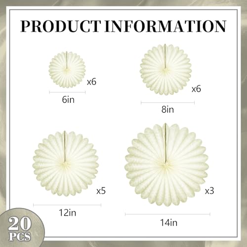 Image of 20 Pcs Cream White Hanging Paper Fan, Hanging Honeycomb Round Paper Fans for Weddings, Birthdays, Christmas, Baby Showers, Classroom, Events Ceiling Party Supplies Decorations