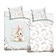 MTOnlinehandel Kinder Bettwäsche Set 135x200 80x80 cm · REH Baby, Hase, Schmetterlinge, Blumen, Frühling · 100% Baumwolle mit YKK Reißverschluss · sanft, weich für Mädchen